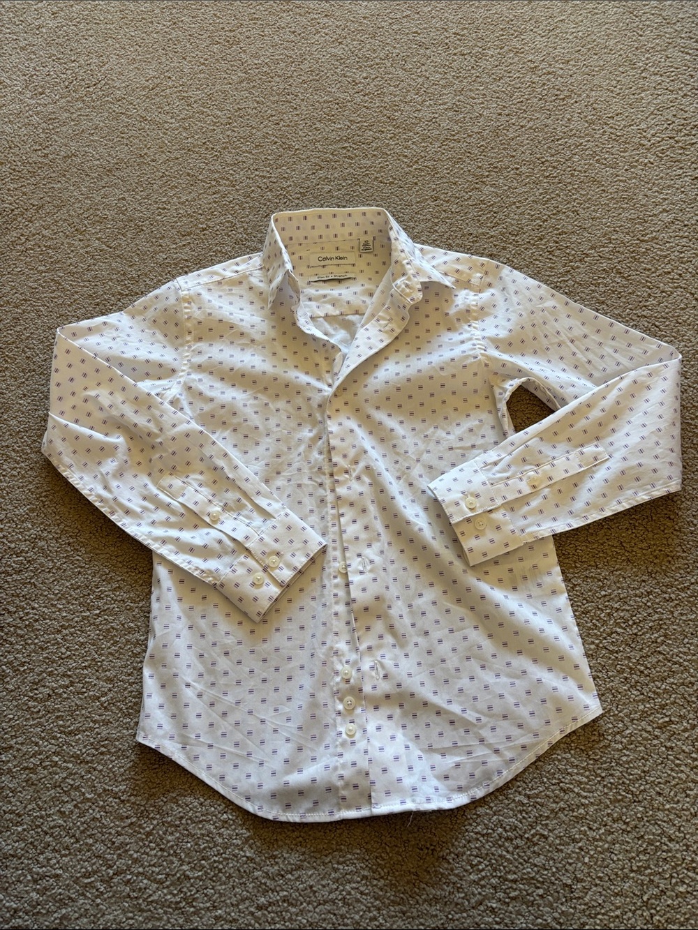Calvin Klein White Dress Shirt with Blue Micro-Print
